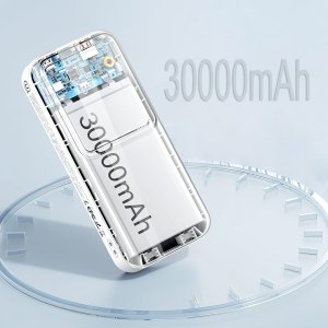 Powerbank Usams USAMS Powerbank z wbudowanymi kablami USB-C+Lightning 30000 mAh 20W PD+Qc 3.0 Fast Charge X-chel Series biały/white 30KCD21302 (US-CD213) 13