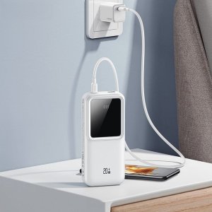 Powerbank Usams USAMS Powerbank z wbudowanymi kablami USB-C+Lightning 30000 mAh 20W PD+Qc 3.0 Fast Charge X-chel Series biały/white 30KCD21302 (US-CD213) 15