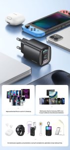 Ładowarka Usams USAMS Ład. siec. CC229 30W GaN USB-C/USB-A Fast Charging XC Series czarny/black CC229TC01 11