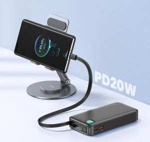 Powerbank Usams USAMS Powerbank ze zwijanym kablem USB-C Retractable 10000 mAh PD 20W Fast Charge XY Series fioletowy/purple 10KCD22403 (US-CD224) 15