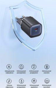 Ładowarka Usams USAMS Ład. siec. CC248 20W GaN USB-C Fast Charging HC Series czarny/black CC248TC01 13
