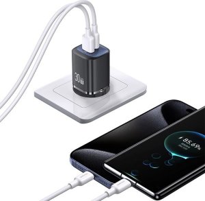 Ładowarka Usams USAMS Ład. siec. CC254 30W GaN USB-C/USB-A Fast Charging HC Series czarny/black CC254TC01 4