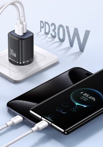 Ładowarka Usams USAMS Ład. siec. CC254 30W GaN USB-C/USB-A Fast Charging HC Series czarny/black CC254TC01 9