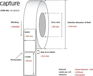 Capture Label 102x38, Core 25, 1