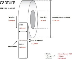 Capture Label 102x150, Core 25, 1