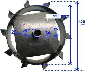 Glebogryzarka MasterCut KOŁA ŁOPATKOWE METALOWE ŻELAZNE DO GLEBOGRYZARKI MASTERCUT , TRIUNFO S48, S50, S60, PTT90, HSDT100TS OŚ 26mm ŚREDNICA 440mm 2