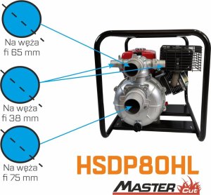 MasterCut MASTERCUT HSDP80HL 3" WYSOKIEGO PODNOSZENIA MOTOPOMPA POMPA STRAŻACKA SPALINOWA DO WODY CZYSTEJ WYSOKOWYDAJNA 38000 l/h 38m3/h 4