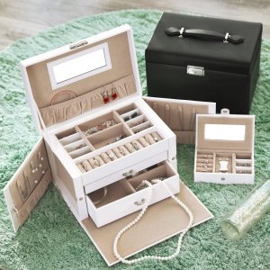 Songmics Pudełko Na Biżuterię, Organizer Z 2 Szufladami, Zamykane Etui Z Lusterkiem, Przenośne Etui Podróżne, Na Pierścionki, Bransoletki 11