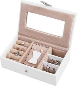 Songmics Pudełko Na Biżuterię, Organizer Z 2 Szufladami, Zamykane Etui Z Lusterkiem, Przenośne Etui Podróżne, Na Pierścionki, Bransoletki 12