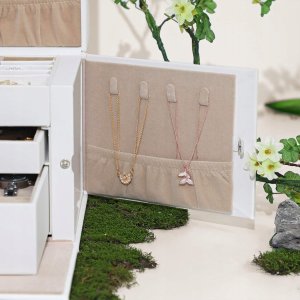 Songmics Pudełko Na Biżuterię, Organizer Z 2 Szufladami, Zamykane Etui Z Lusterkiem, Przenośne Etui Podróżne, Na Pierścionki, Bransoletki 7