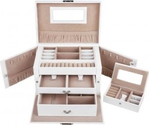 Songmics Pudełko Na Biżuterię, Organizer Z 2 Szufladami, Zamykane Etui Z Lusterkiem, Przenośne Etui Podróżne, Na Pierścionki, Bransoletki 9