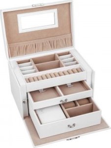 Songmics Pudełko Na Biżuterię, Organizer Z 2 Szufladami, Zamykane Etui Z Lusterkiem, Przenośne Etui Podróżne, Na Pierścionki, Bransoletki 10