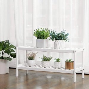 Songmics Naturalny bambus 2-poziomowy stojak na buty, półka do butów Rośliny Książki, do salonu do sypialni łazienka, 70 x 26 x 33 cm, bi 3