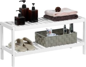 Songmics Naturalny bambus 2-poziomowy stojak na buty, półka do butów Rośliny Książki, do salonu do sypialni łazienka, 70 x 26 x 33 cm, bi 5