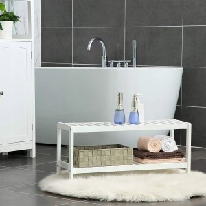 Songmics Naturalny bambus 2-poziomowy stojak na buty, półka do butów Rośliny Książki, do salonu do sypialni łazienka, 70 x 26 x 33 cm, bi 8
