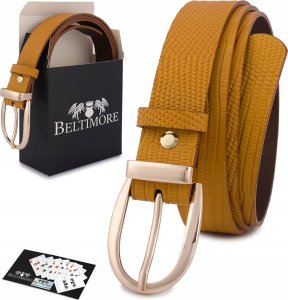 Beltimore Skórzany pasek damski do spodni sukienki żółty skóra nat 3 cm Beltimore D94 : Kolory - żółty, złoty, Rozmiar pasków - r.80-95 cm NoSize 1
