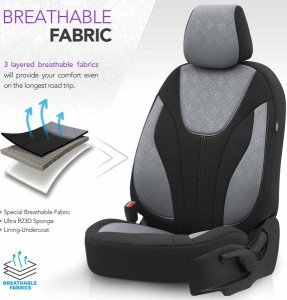 AMiO Komplet pokrowców na fotele samochodowe OTOM RUBY 1202 GREY/BLACK 3-ZIP 4