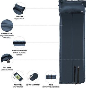 Nils Extreme Mata samopompująca z poduszką składana NC4008 188x57x2,5 cm 3