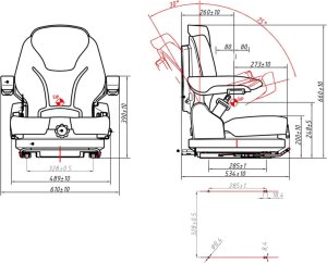 Hillvert Siedzenie fotel regulowany z podłokietnikami i pasem do ciągnika siedzisko 46x46cm Siedzenie fotel regulowany z podłokietnikami i pasem do ciągnika siedzisko 46x46cm 9