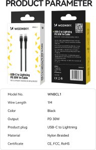 Kabel USB Wozinsky USB-C - Lightning 1 m Czarny (5907769308758) 5
