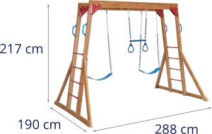 Hillvert Plac zabaw ogrodowy 2 huśtawki drabinki kółka gimnastyczne Plac zabaw ogrodowy 2 huśtawki drabinki kółka gimnastyczne 7