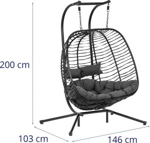 Uniprodo Fotel kosz wiszący ogrodowy huśtawka dwuosobowa do 200 kg Fotel kosz wiszący ogrodowy huśtawka dwuosobowa do 200 kg 7