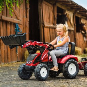 Falk FALK Traktor Valtra Bordowy na Pedały z Przyczepką i Łyżką od 3 Lat 5