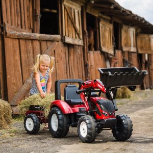 Falk FALK Traktor Valtra Bordowy na Pedały z Przyczepką i Łyżką od 3 Lat 6