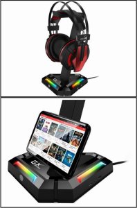 Genius Genius Stojak na słuchawki z podświetleniem RGB GX-UH100, 2x USB-A 2x USB-C HUB, czarny 3