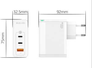 Ładowarka Jellico Ładowarka Sieciowa GaN 100W 1x QC3.0 USB + 2x PD USB-C Jellico C118 + Kabel USB-C - Lightning białe 4