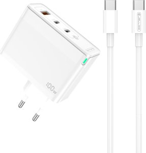 Ładowarka Jellico Ładowarka Sieciowa GaN 100W 1x QC3.0 USB + 2x PD USB-C C118 + Kabel USB-C - USB-C białe 2