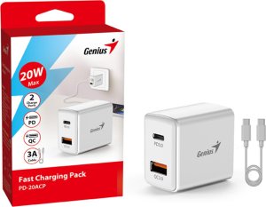 Ładowarka Genius Genius Zasilacz / sieciowy adapter 20W, 2-portowy, USB-C, USB-A, PD-20ACP 2