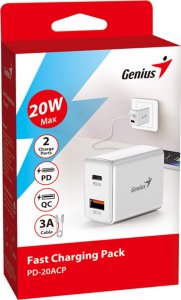 Ładowarka Genius Genius Zasilacz / sieciowy adapter 20W, 2-portowy, USB-C, USB-A, PD-20ACP 3
