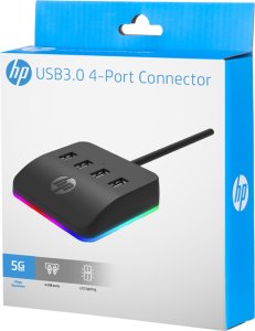 HUB USB HP USB (3.0) hub 4-port, DHC-CT120, czarny, Hewlett-Packard, 4x USB 3.0, podświetlenie 4