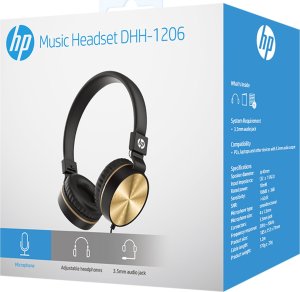 Słuchawki HP DHH-1206 słuchawki z mikrofonem, regulacja głośności, czarno-złota, klasyczna typ 3,5mm jack 5