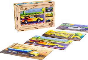 PuzzleOK Drewniane Puzzle 4w1 Pojazdy Układanka Zestaw Środki Transportu Samochody 5
