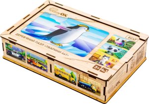 PuzzleOK Drewniane Puzzle 4w1 Zwierzęta Układanka Zestaw Krówka Piesek Panda Pingwin 8