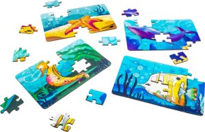 PuzzleOK Drewniane Puzzle 4w1 Zwierzęta Morskie Wodne Układanka Zestaw 3
