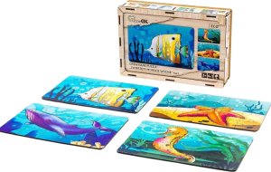 PuzzleOK Drewniane Puzzle 4w1 Zwierzęta Morskie Wodne Układanka Zestaw 4