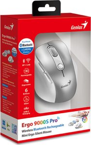 Mysz Genius Mysz bezprzewodowa, Genius Ergo 9000S Pro, srebrna, optyczna, 2400DPI 10