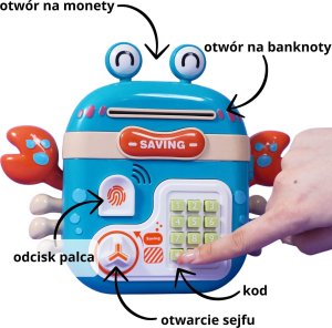 Woopie Elektroniczna Skarbonka Sejf Bankomat na Pin Kod Dostępu Krab Plecak Niebieski 3