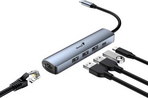 Genius USB (3.0) hub 4-port, UH-545, szary, Genius, 3x USB 3.0, 1x RJ45 2