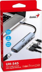 Genius USB (3.0) hub 4-port, UH-545, szary, Genius, 3x USB 3.0, 1x RJ45 6