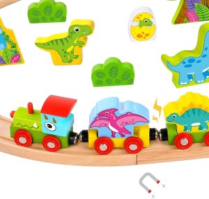 Tooky Toy TOOKY TOY Drewniana Magnetyczna Kolejka Dinozaury + Figurki 7