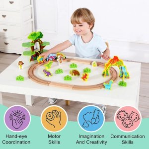 Tooky Toy TOOKY TOY Drewniana Magnetyczna Kolejka Dinozaury + Figurki 8