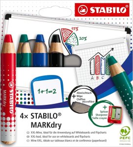 Stabilo Kredki do tablic Stabilo MARKdry (+ temperówka i ściereczka) 4 kolory 1