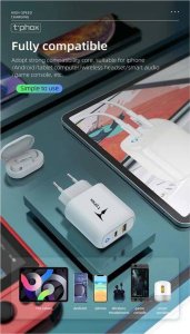 Ładowarka T-Phox Ładowarka Sieciowa 45W USB + USB-C T-PHOX GLORY biała 3