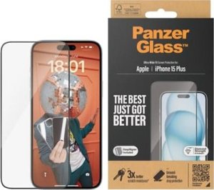 PanzerGlass Szkło pancerne PanzerGlass | Osłona ekranu | Jabłko | Telefon iPhone 15 Plus | Szkło | Przezroczysty | Bardzo szeroki krój, Odporny na zarysowania, Ochrona przed upadkiem, EasyAligner w zestawie 1