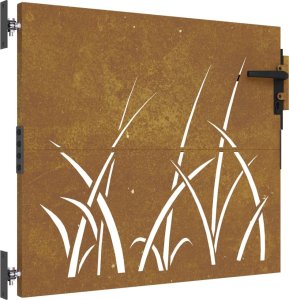 vidaXL Furtka ogrodowa, 85x100 cm, stal kortenowska, motyw trawy 2