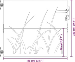 vidaXL Furtka ogrodowa, 85x100 cm, stal kortenowska, motyw trawy 10